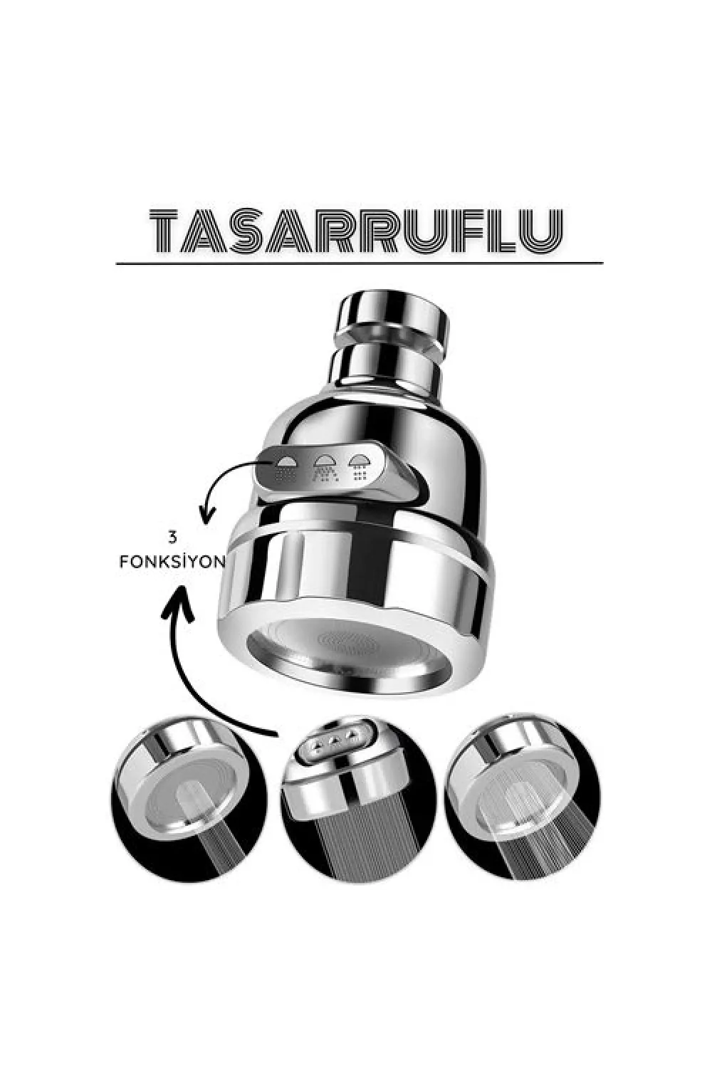 3 Fonksiyonlu Tasarruflu Musluk Başlığı Krom 715305