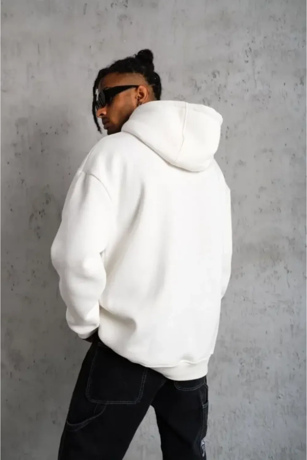3 İplik Kapşonlu Sweatshirt Hoodie - Beyaz