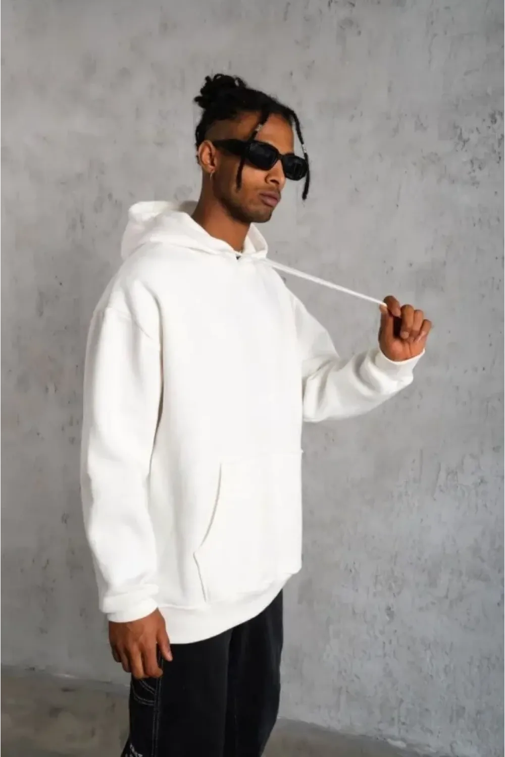 3 İplik Kapşonlu Sweatshirt Hoodie - Beyaz