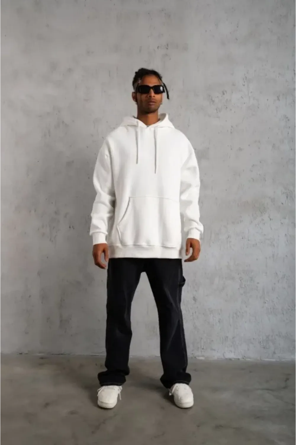 3 İplik Kapşonlu Sweatshirt Hoodie - Beyaz