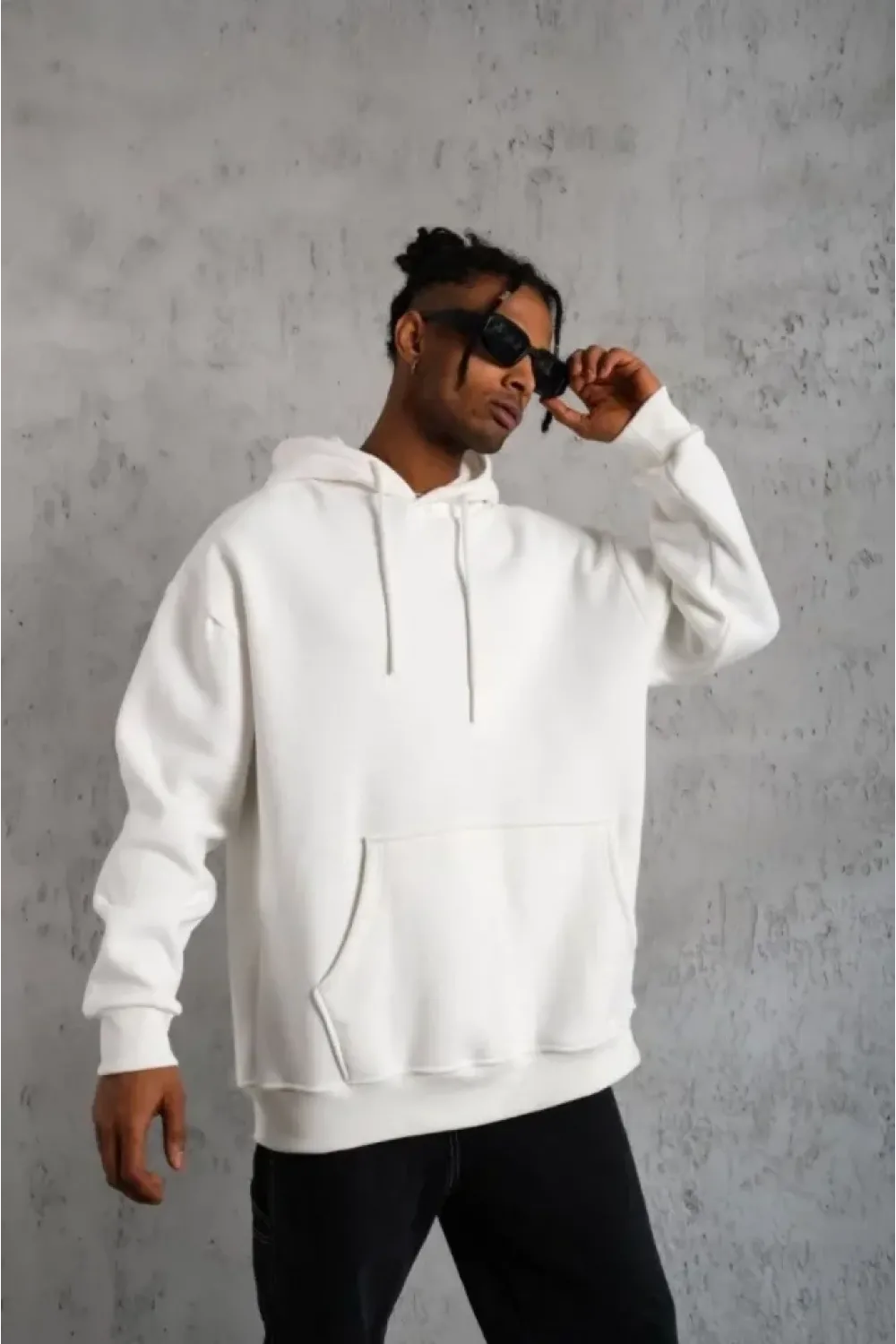 3 İplik Kapşonlu Sweatshirt Hoodie - Beyaz