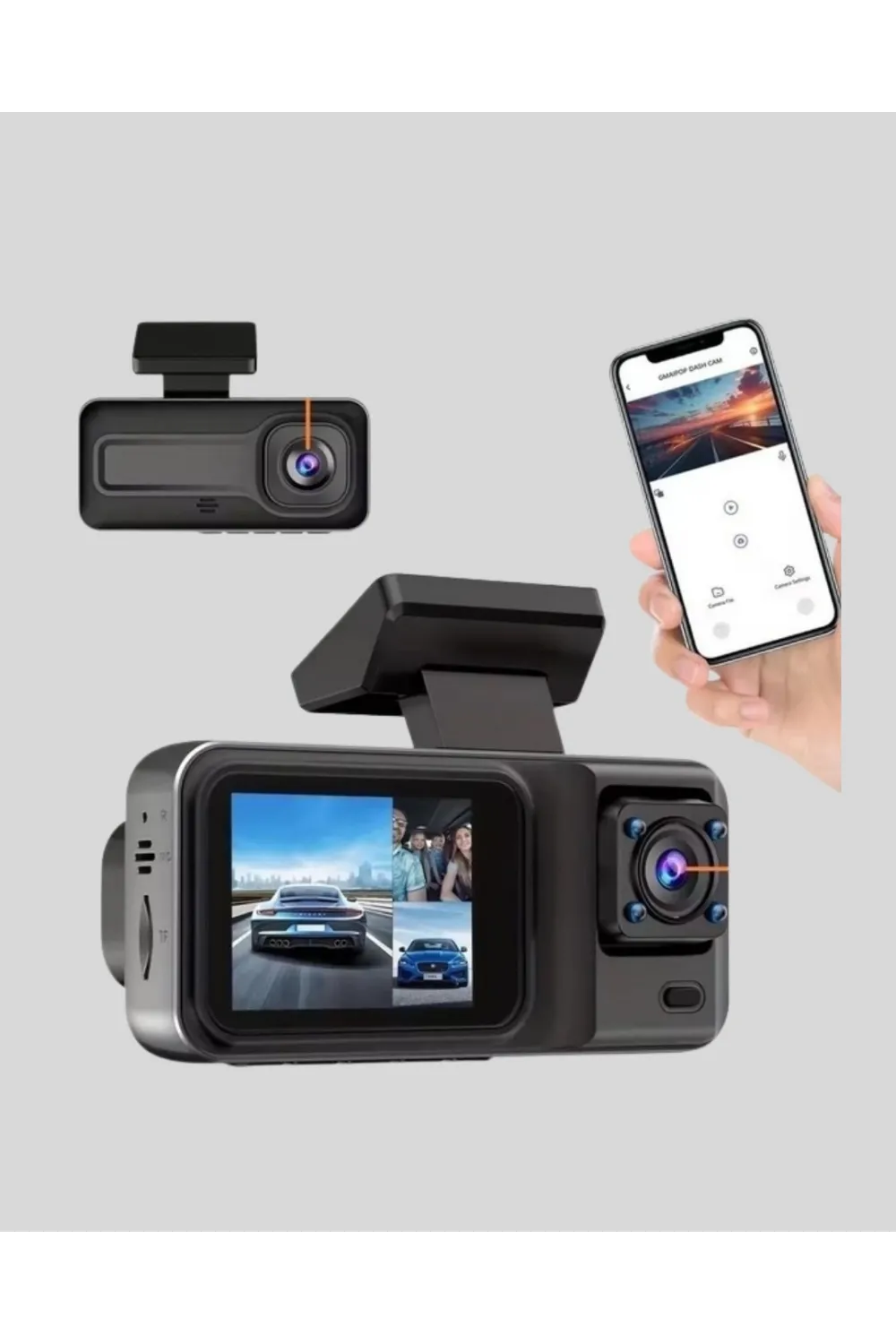 3 Kameralı Araç Dvr 1080p Ön + Hd Arka + İç Kamera Döngü Kayıt 2’’ Ekran