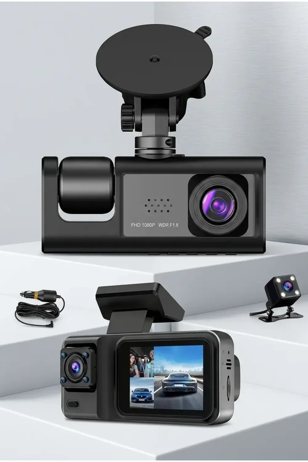 3 Kameralı Dashcam Araç İçi Kamera Ön Arka İç Görüşlü Oto Kamera