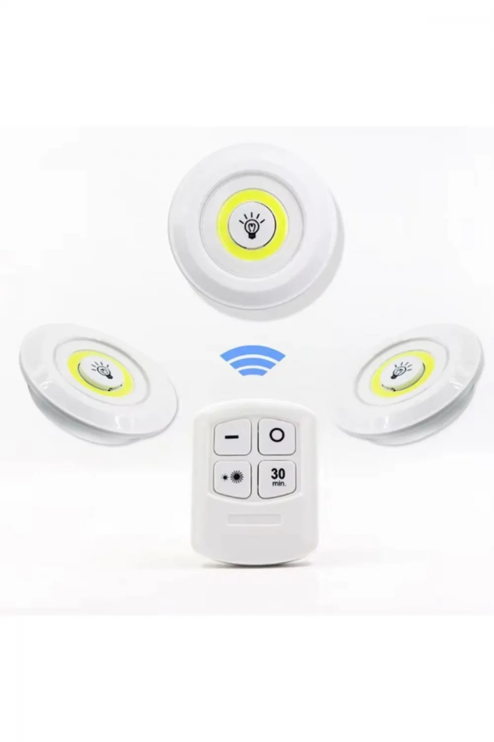 3 Lü Kumandalı Yapışkanlı Kablosuz Pilli Led Spot Lamba Işıldak