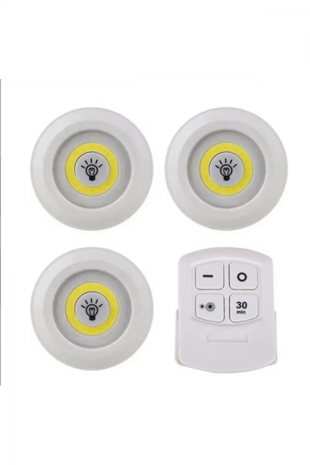 3 Lü Kumandalı Yapışkanlı Kablosuz Pilli Led Spot Lamba Işıldak