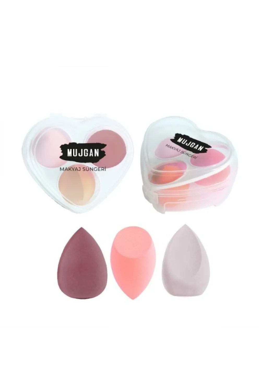 3lü Makyaj Süngeri Seti Kalpli Kutu