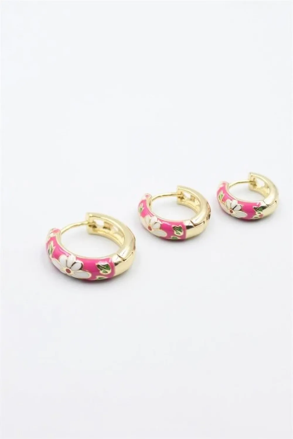 3lü Mineli Çiçek Küpe - Pembe