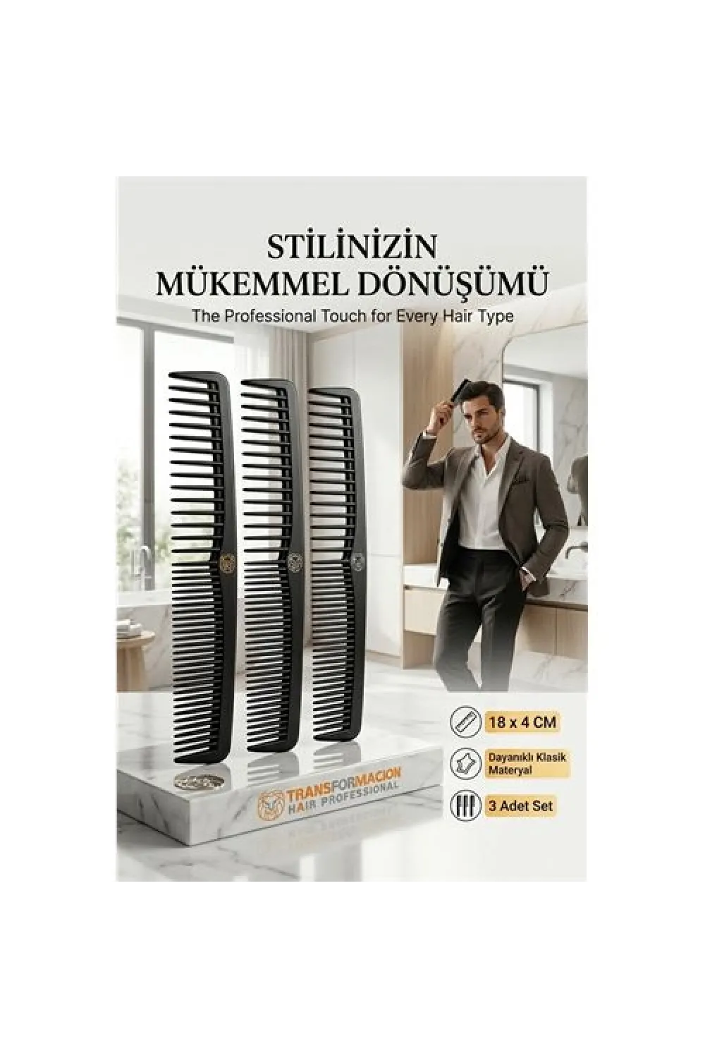 3lü Profesyonel Stil Tarağı - İkonik Siyah Zarafet 723059