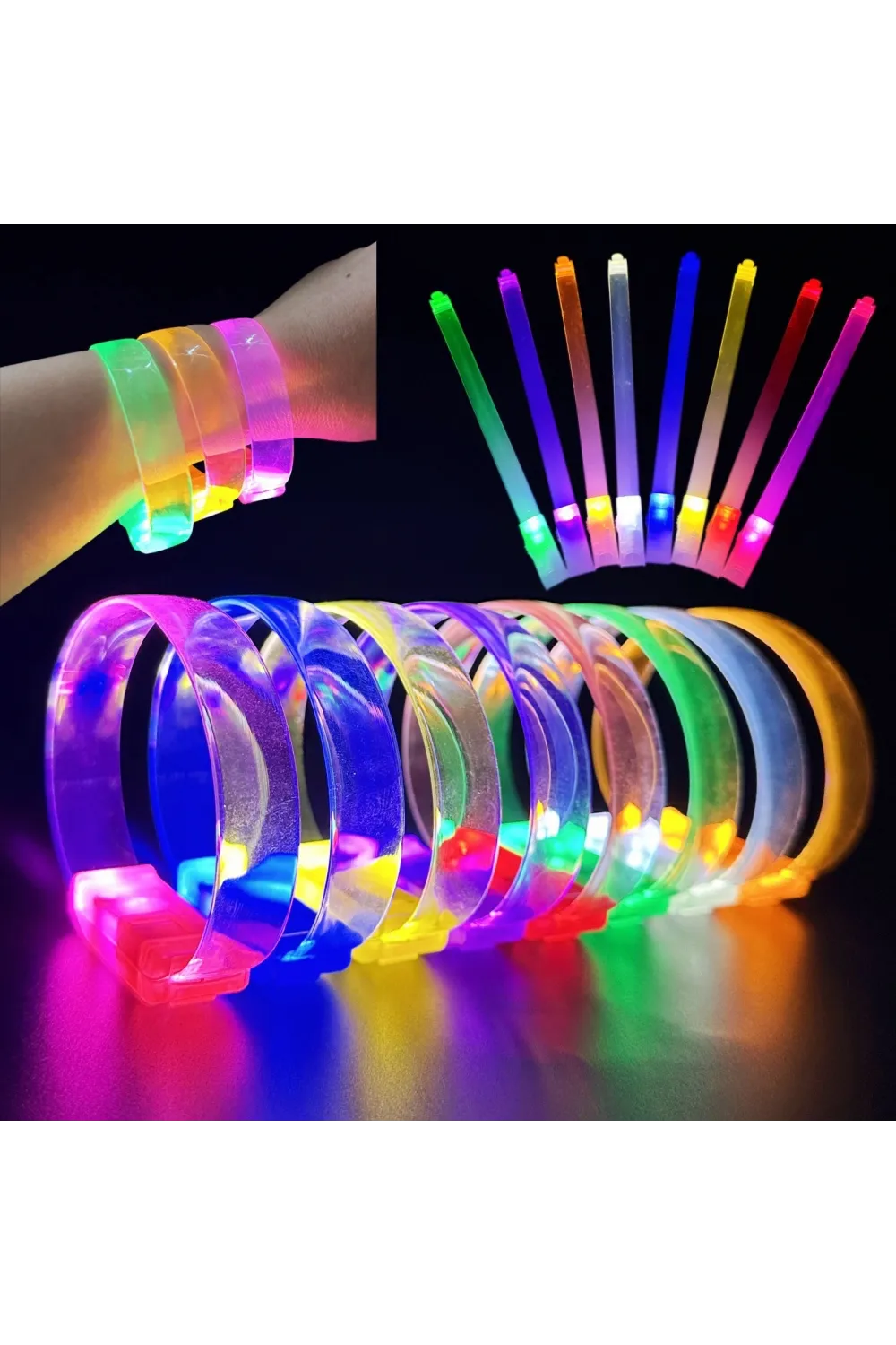 3 Modlu Pilli LED Işıklı Esnek Parti Bilekliği Pembe