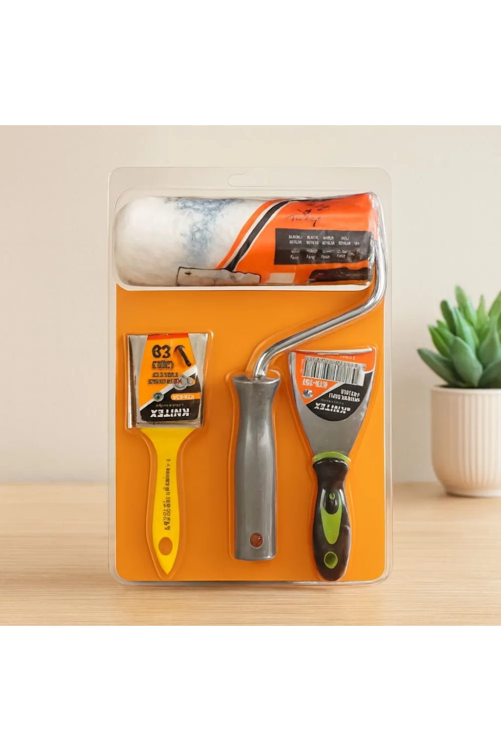 3 Parça Boyacı Seti - Spatula, Kestirme Fırça, 20 cm Boya Rulo