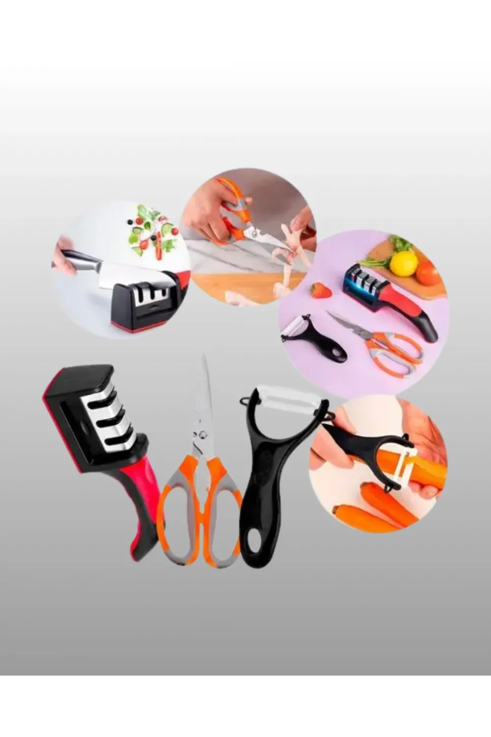 3 Parçalı Çok Fonksiyonlu Mutfak Makas Seti – Paslanmaz Çelik, Ergonomik Tasarım