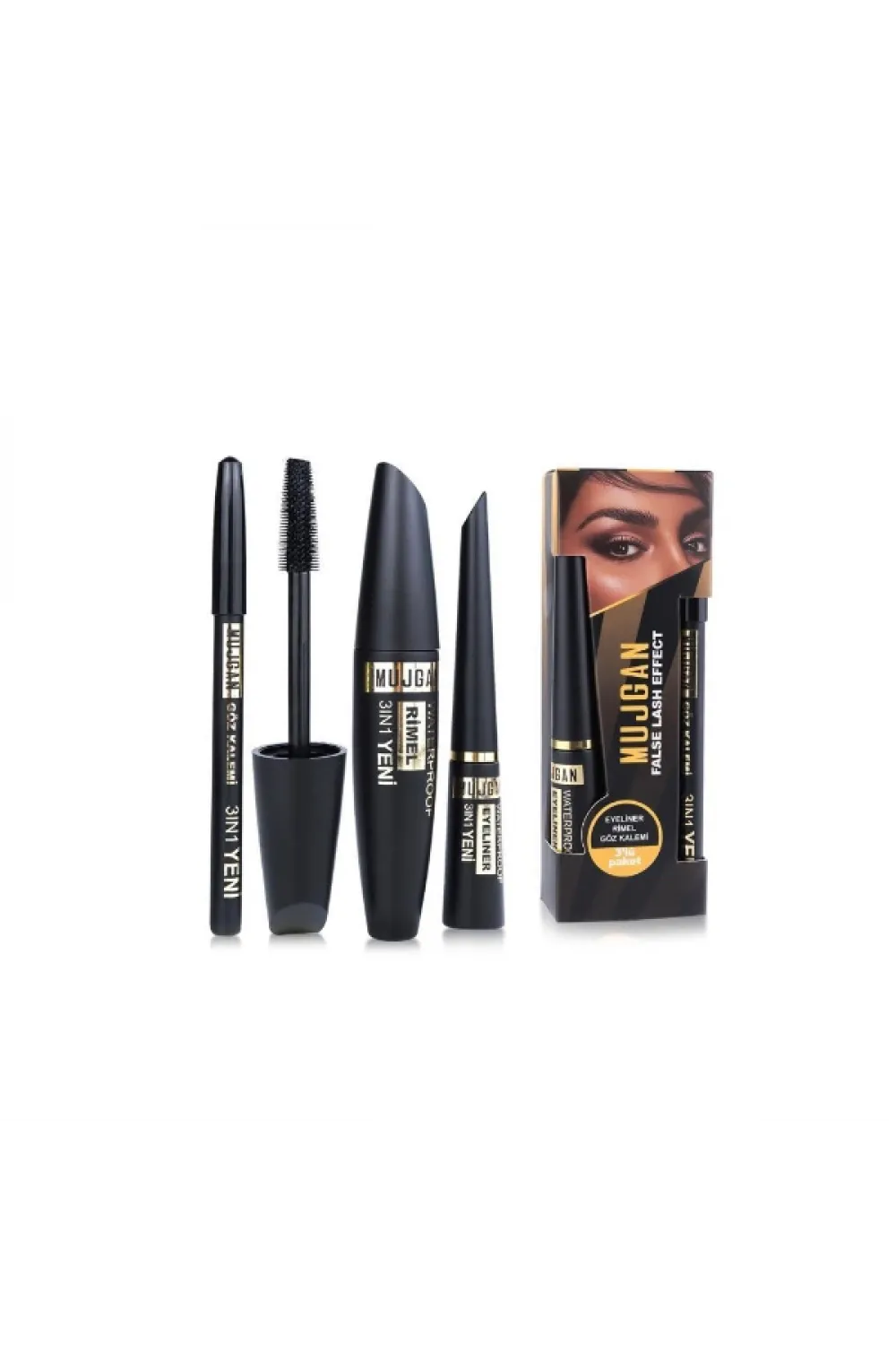 3ü 1 Arada Göz Makyajı Seti - Eyeliner, Maskara, Kalem