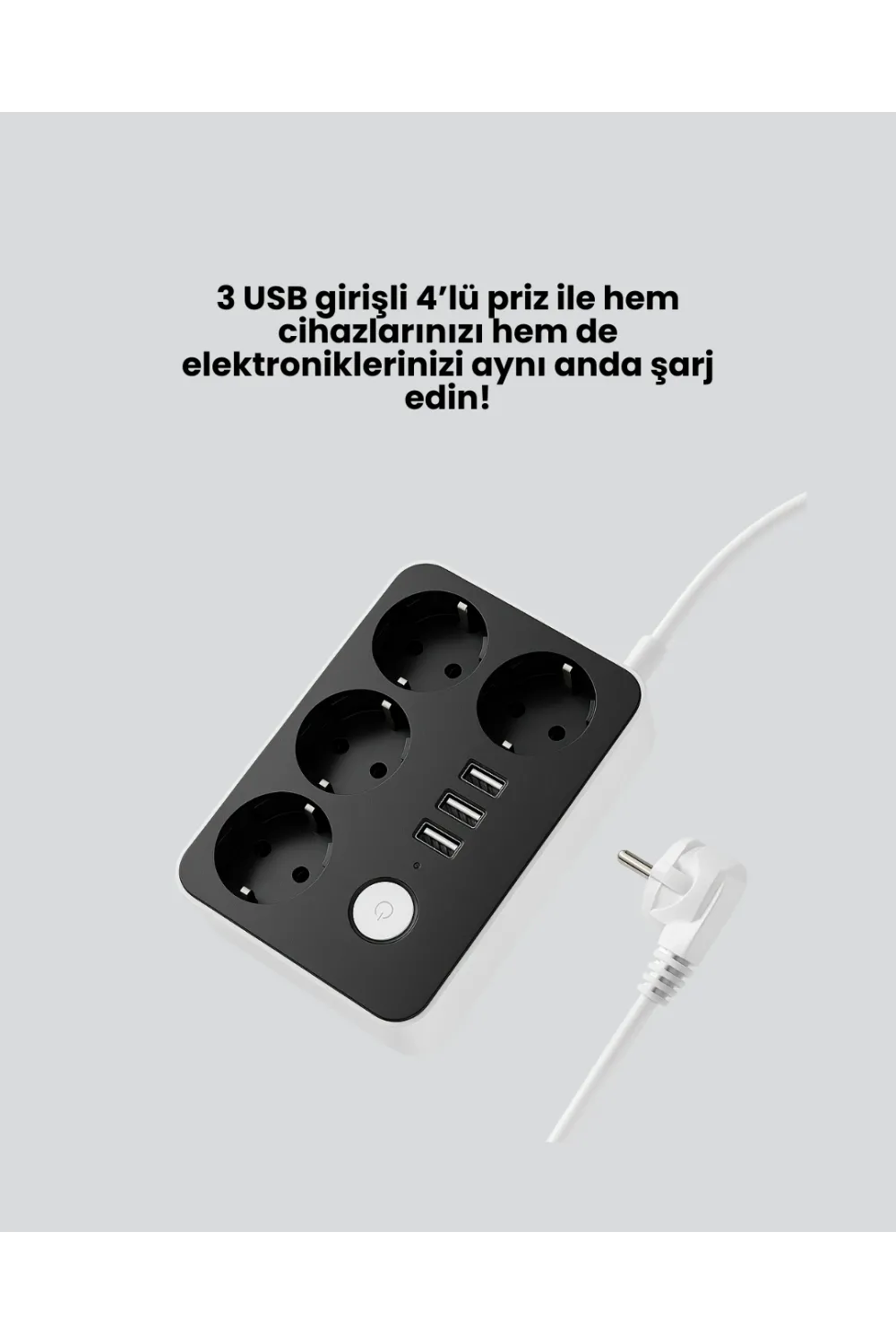 3 Usb Çıkışlı 4’lü Akıllı Priz 2500w 2 Metre Kablo