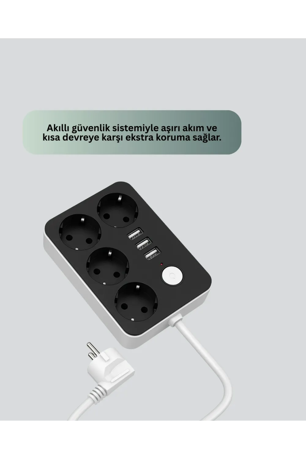3 Usb Çıkışlı 4’lü Akıllı Priz 2500w 2 Metre Kablo