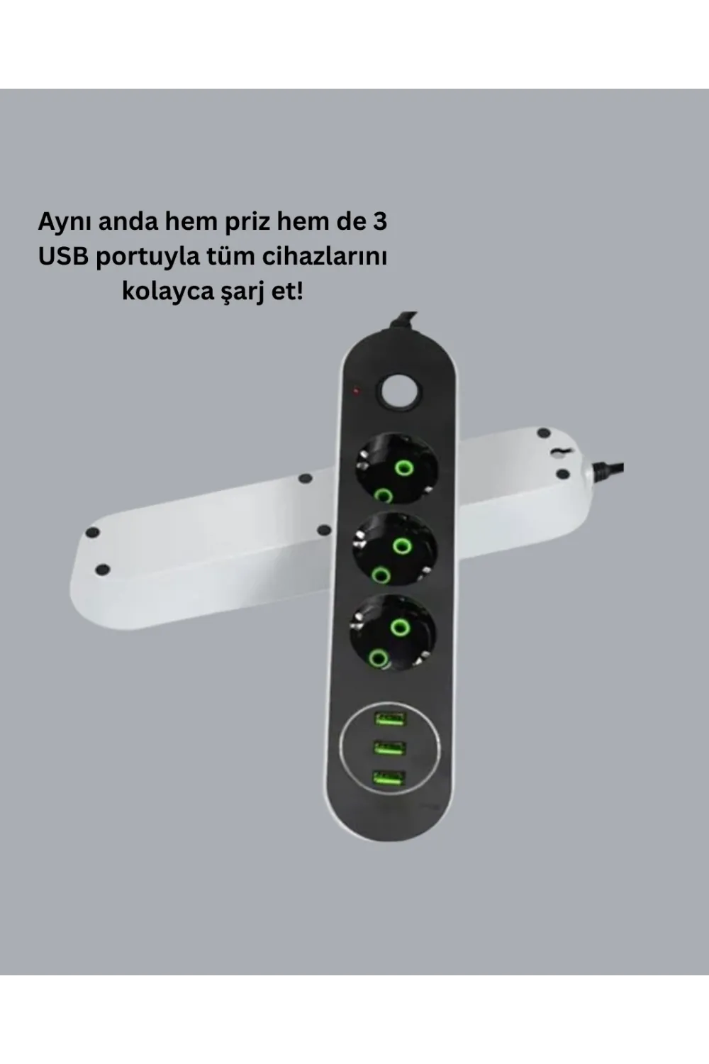 3 Usb Çıkışlı Hızlı Şarjlı Anahtarlı Üçlü Priz