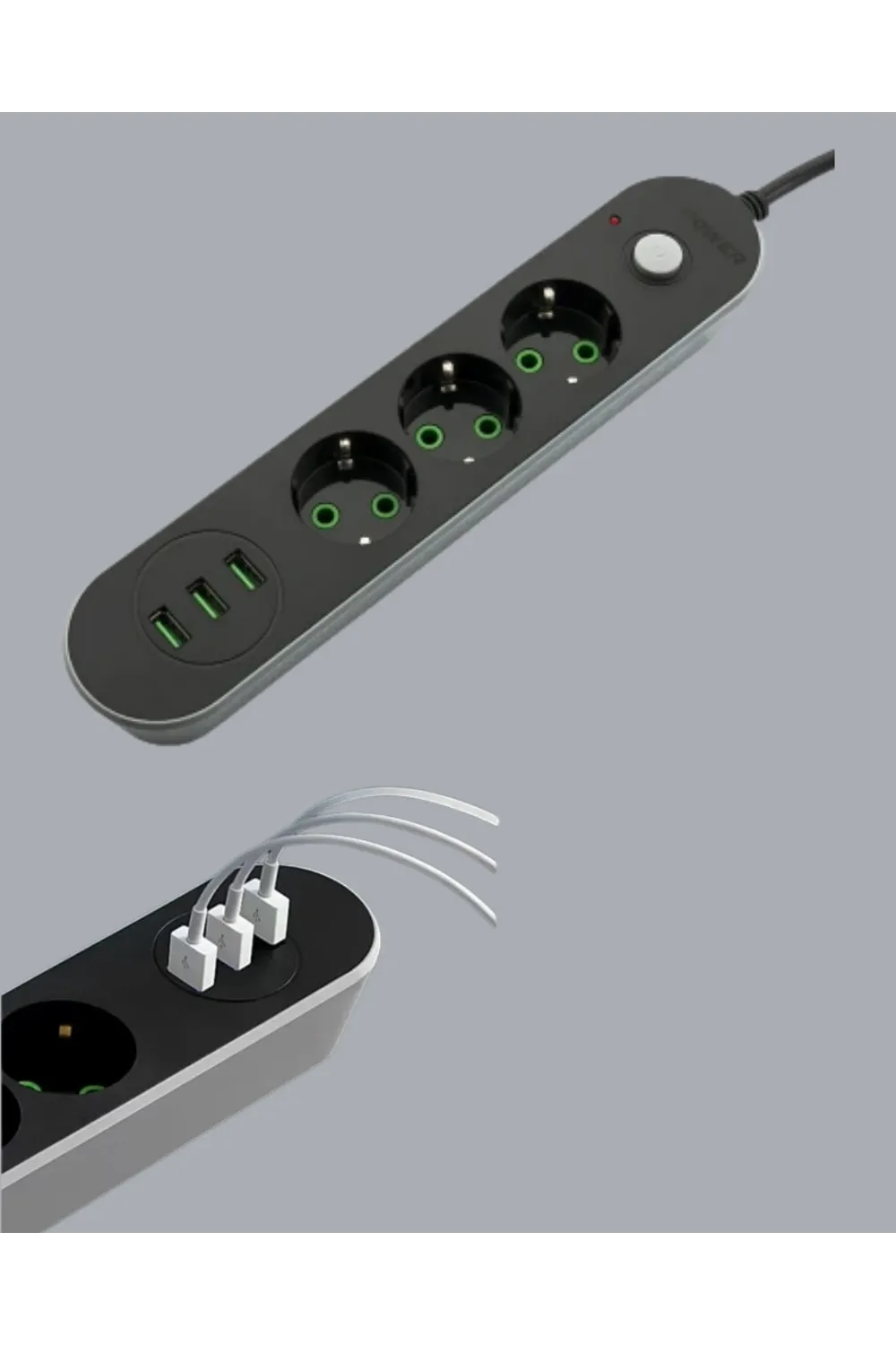 3 Usb Çıkışlı Hızlı Şarjlı Anahtarlı Üçlü Priz