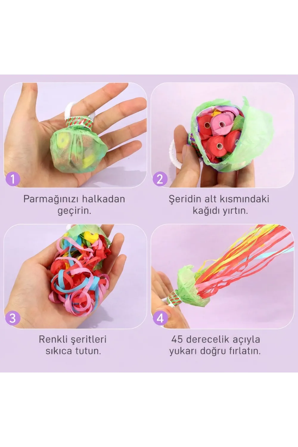 30 Şeritli Renkli Elle Atılan Konfeti – 5 Metre Uzayan Şerit Konfeti 1 Adet