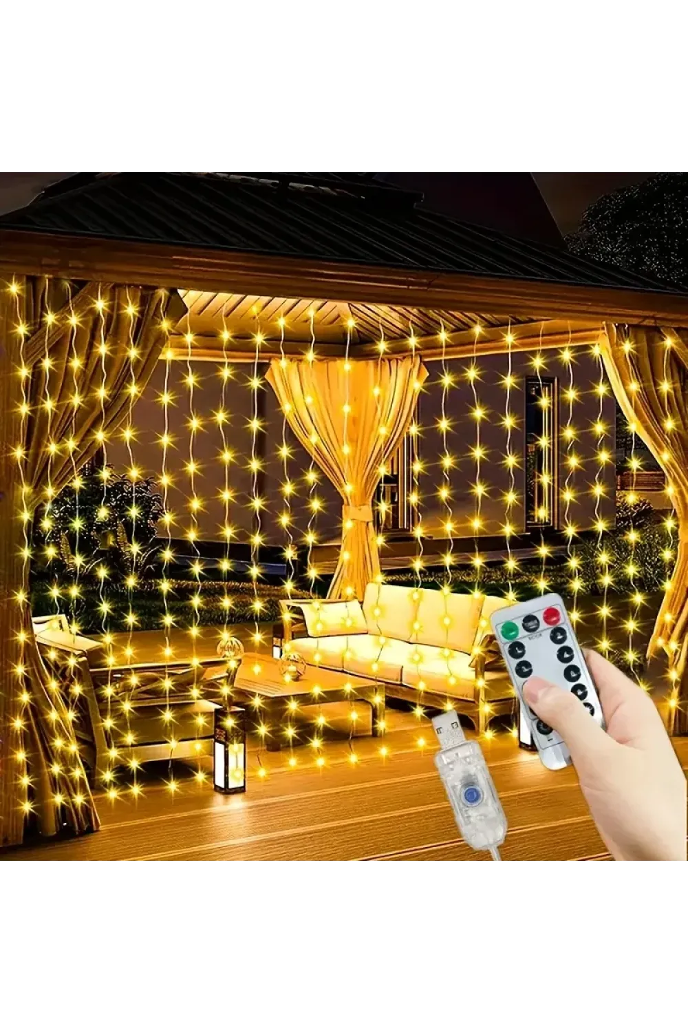 300 Ledli 10 Sarkıt Perde Led Işık-8 Fonksiyon, Uzaktan Kumandalı, 3x3 Metre