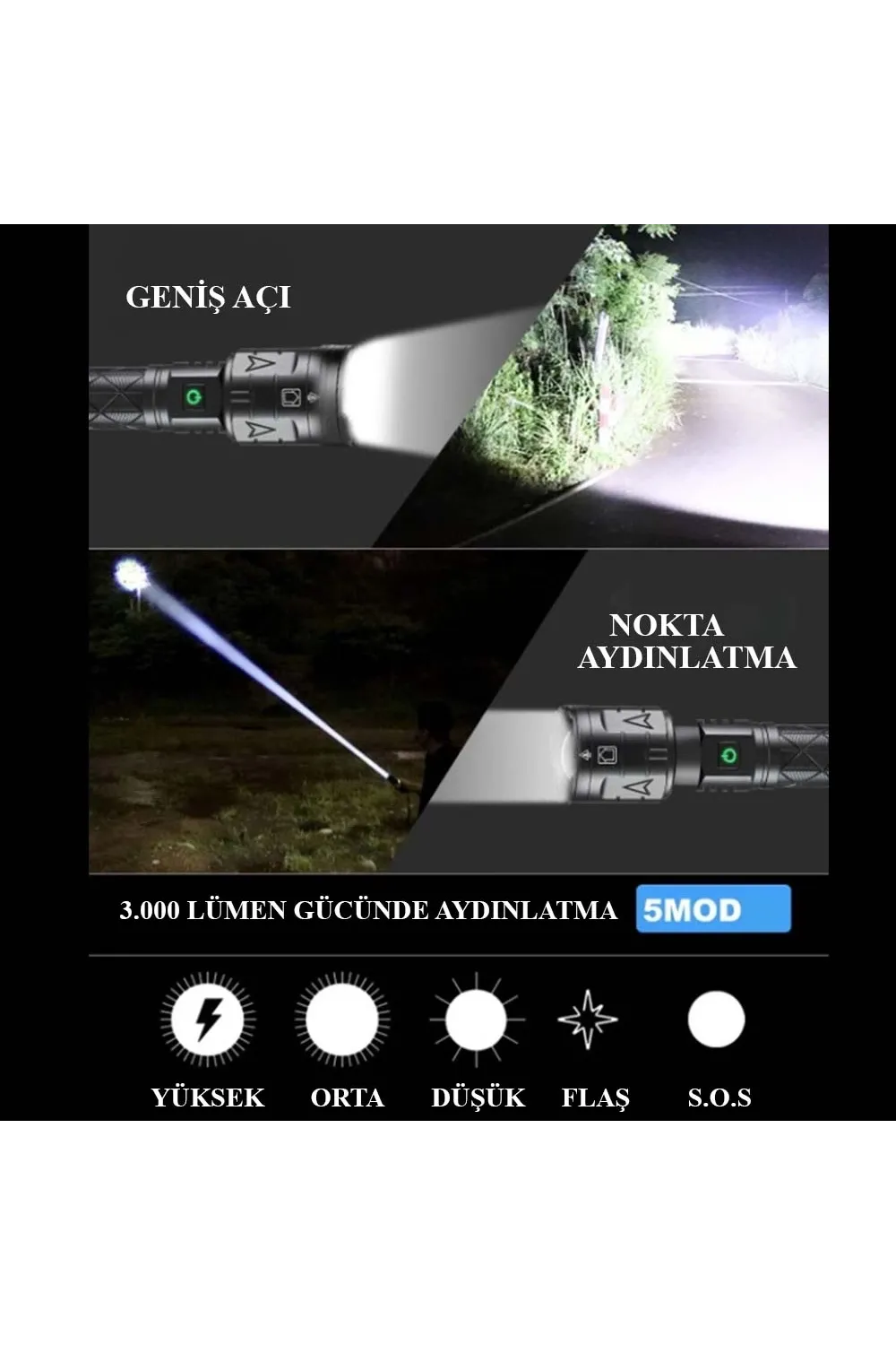 3000 Lümen Güçlü El Feneri  Wt-604
