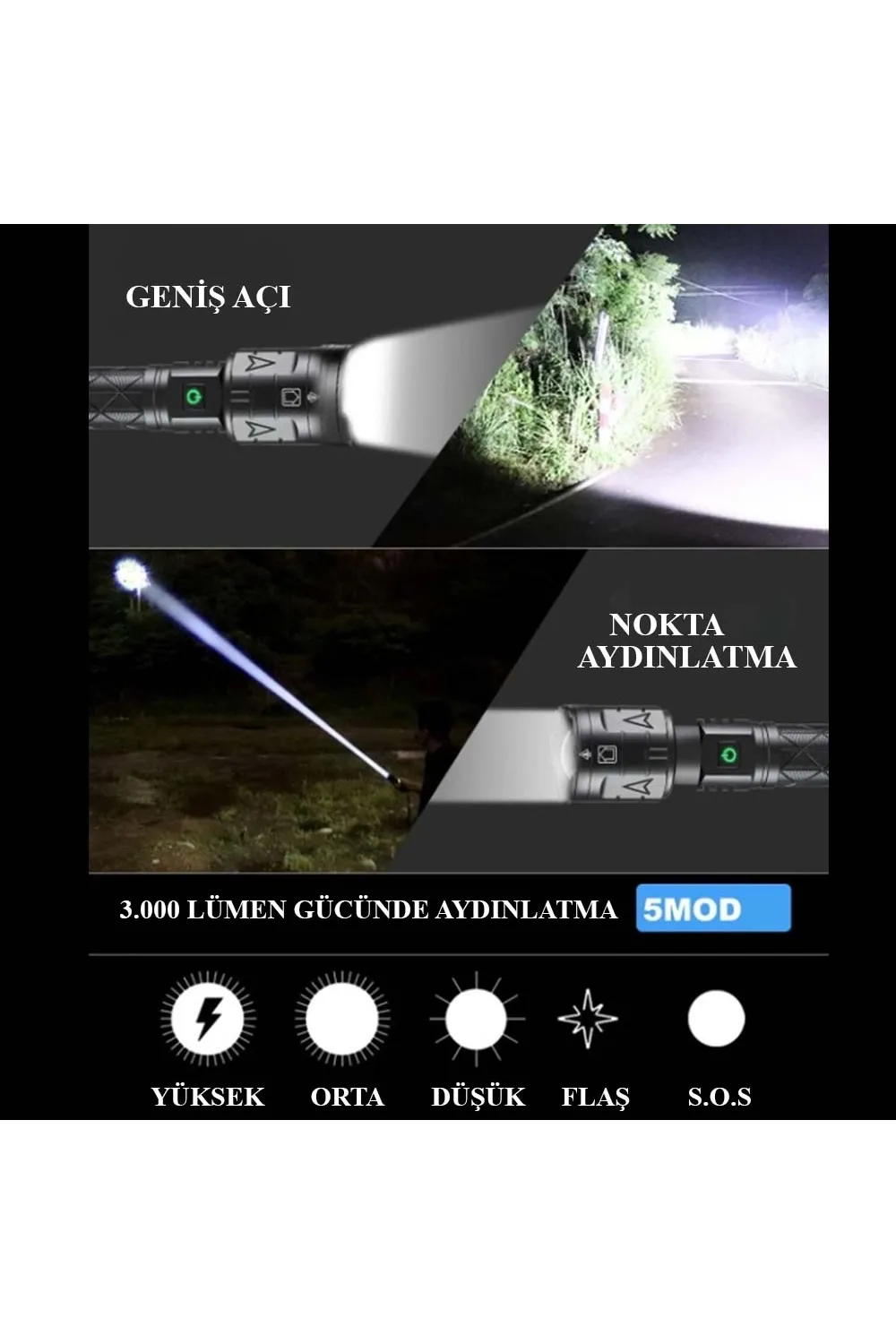3000 Lümen Güçlü El Feneri Wt-604