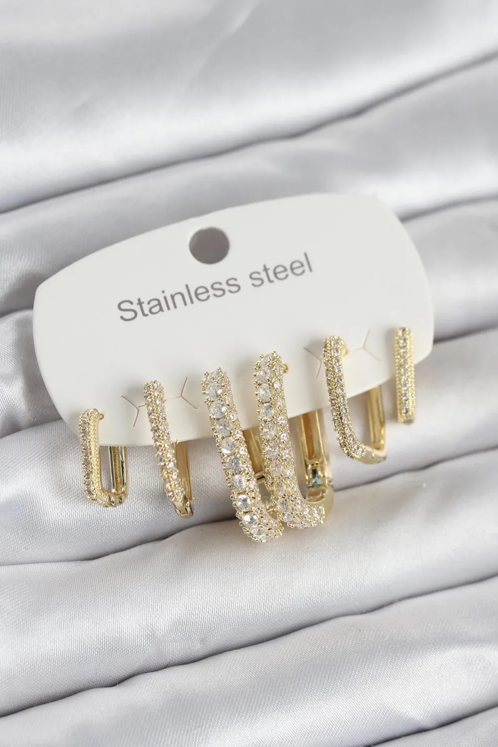 316L Çelik Gold Renk 6lı Set Zirkon Taşlı Kadın Küpe