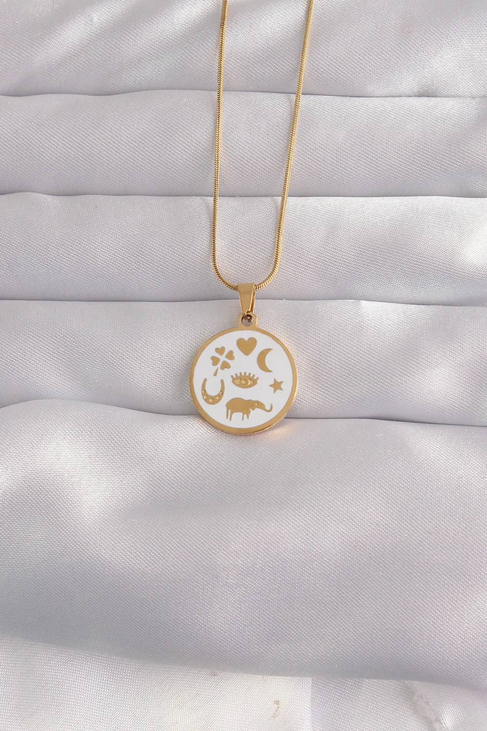 ietaks™ 316L Çelik Gold Renk Beyaz Mineli Karışık Figürlü Tarot Kolye