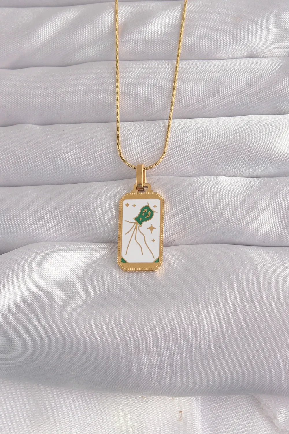 ietaks™ 316L Çelik Gold Renk Beyaz Mineli Tarot Kolye