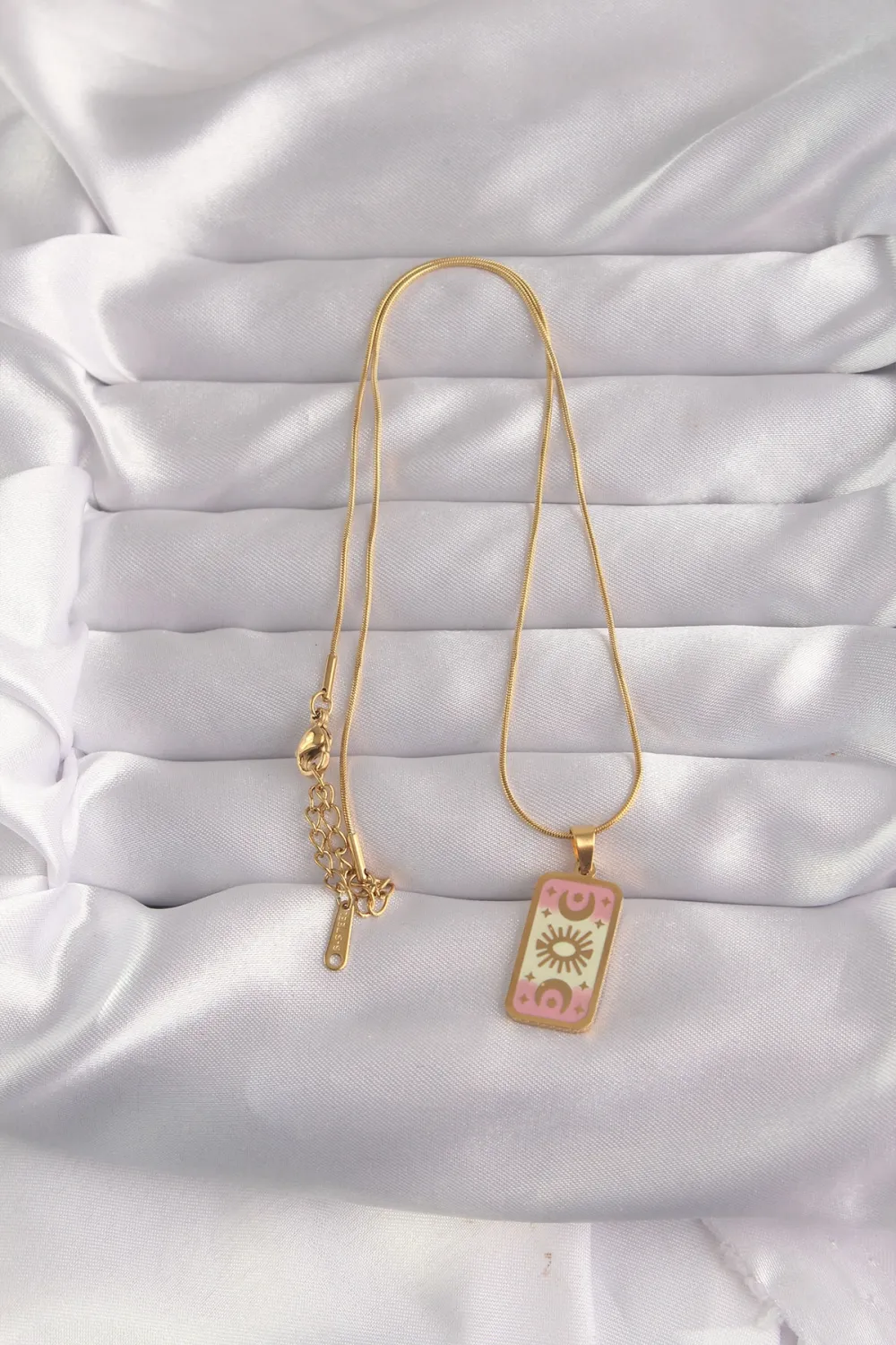 ietaks™ 316L Çelik Gold Renk Karışık Mineli Ay Figür Tarot Kolye