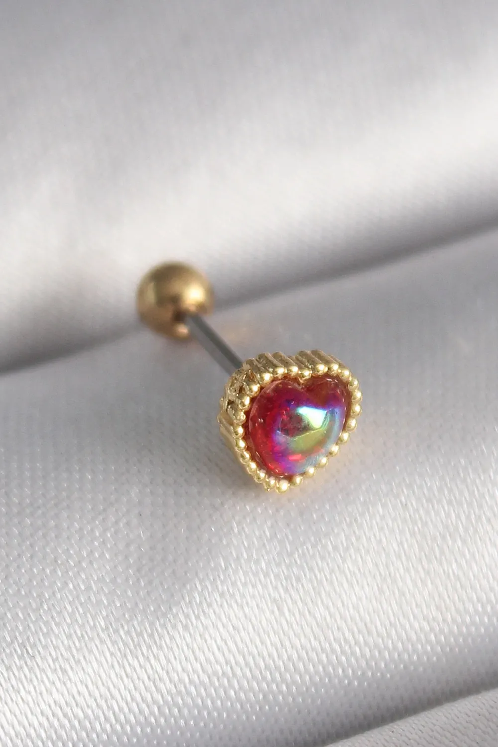 ietaks™ 316L Çelik Gold Renk Kırmızı Mineli Kalp Tragus Piercing