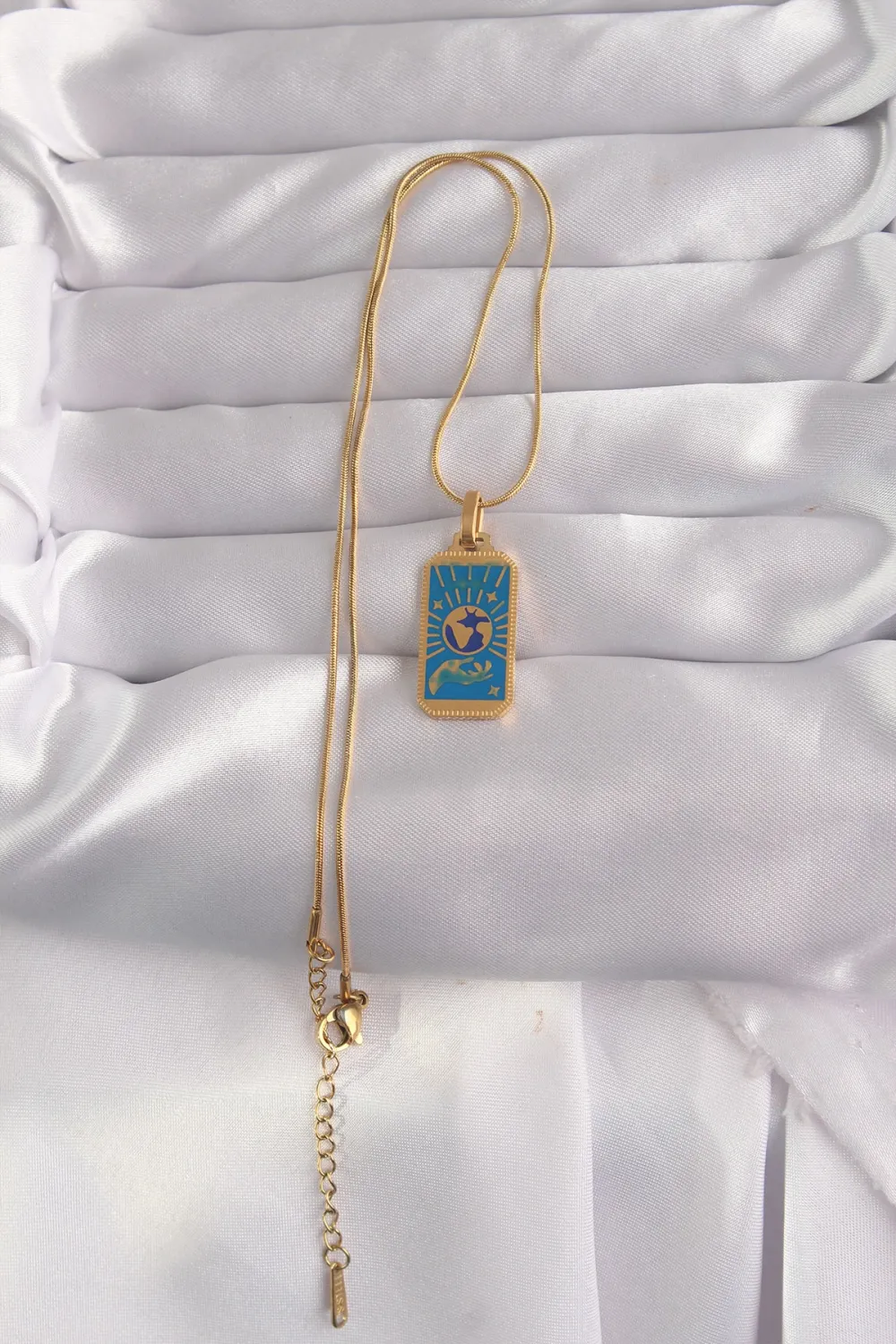 ietaks™ 316L Çelik Gold Renk Mavi Mineli El Figür Tarot Kolye