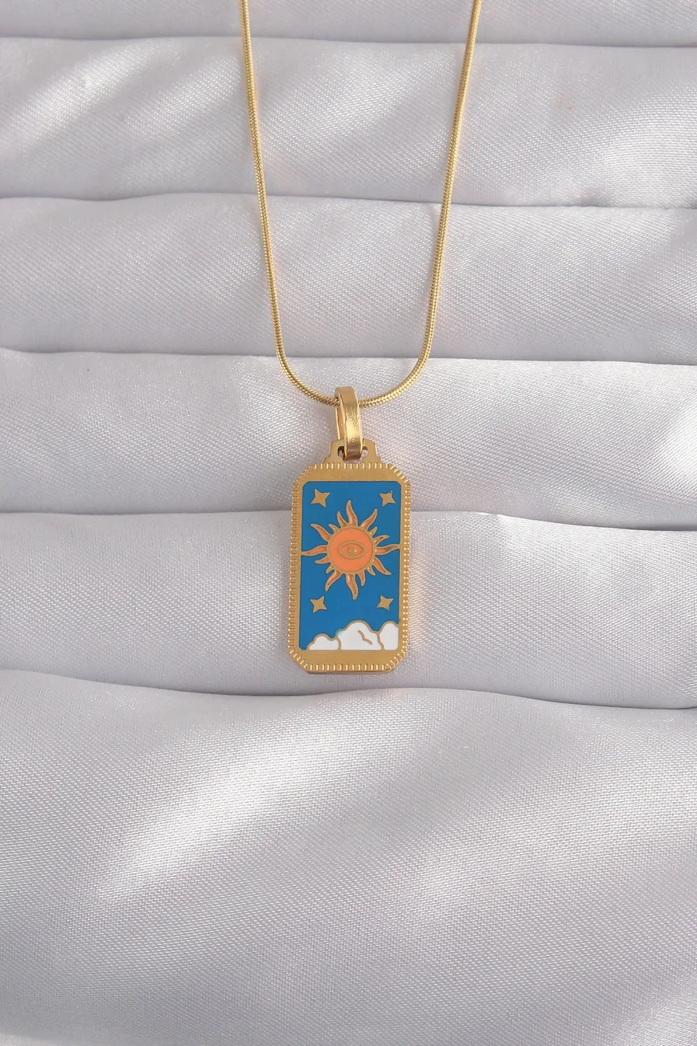 ietaks™ 316L Çelik Gold Renk Mavi Mineli Güneş Model Tarot Kolye