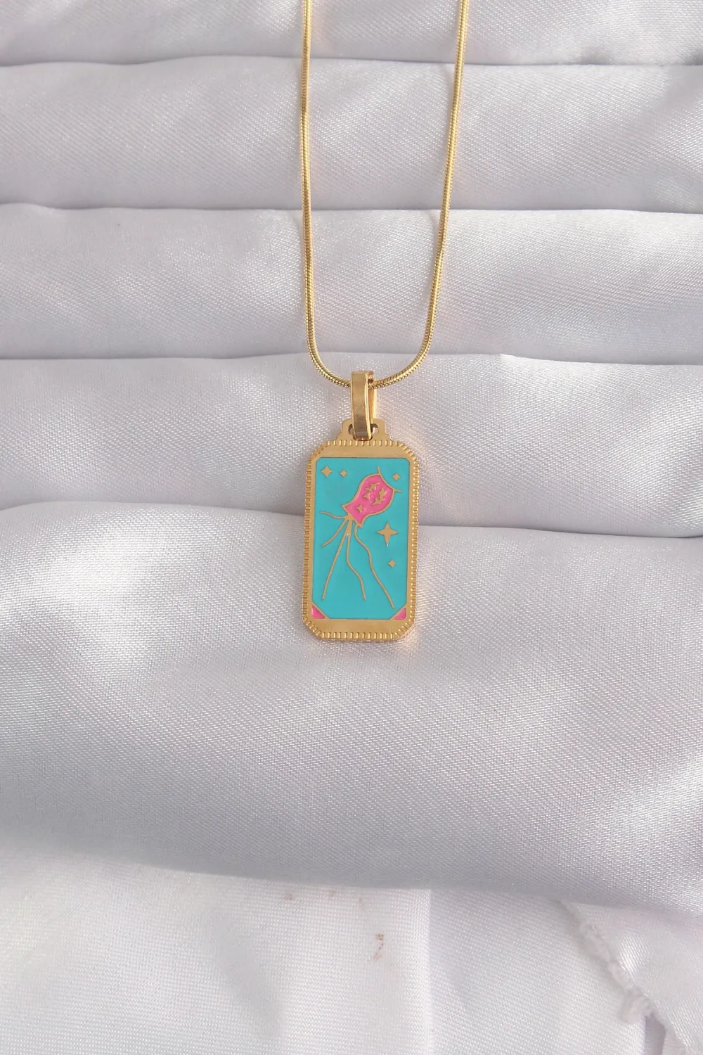 ietaks™ 316L Çelik Gold Renk Mavi Mineli Tarot Kolye
