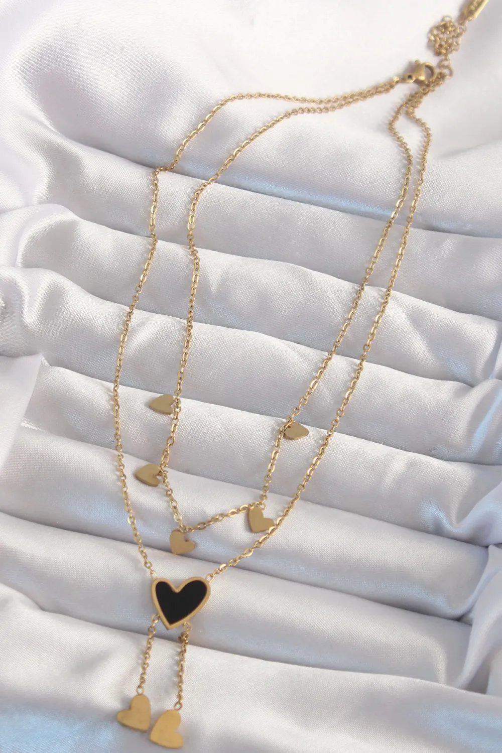 ietaks™ 316L Çelik Gold Renk Mineli Çoklu Kalp Kolye