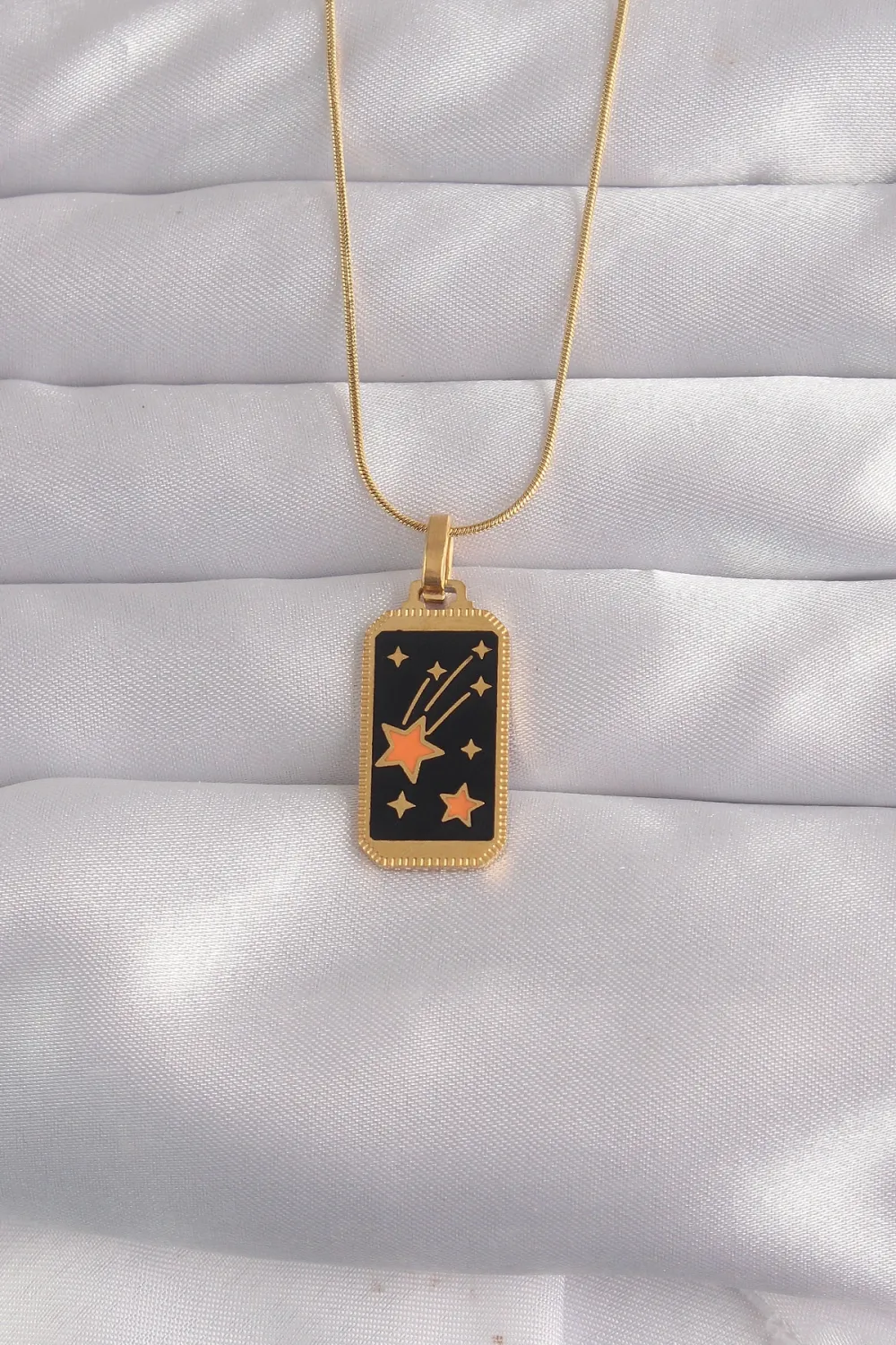 ietaks™ 316L Çelik Gold Renk Siyah Mineli Yıldız Figür Tarot Kolye