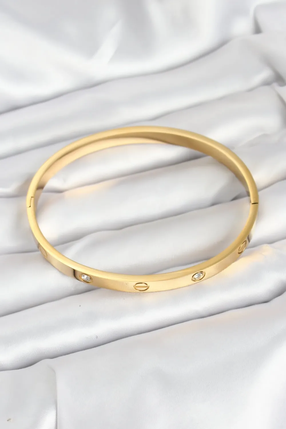 ietaks™ 316L Çelik Gold Renk Zirkon Taşlı 65 mm Kadın Kelepçe Bileklik