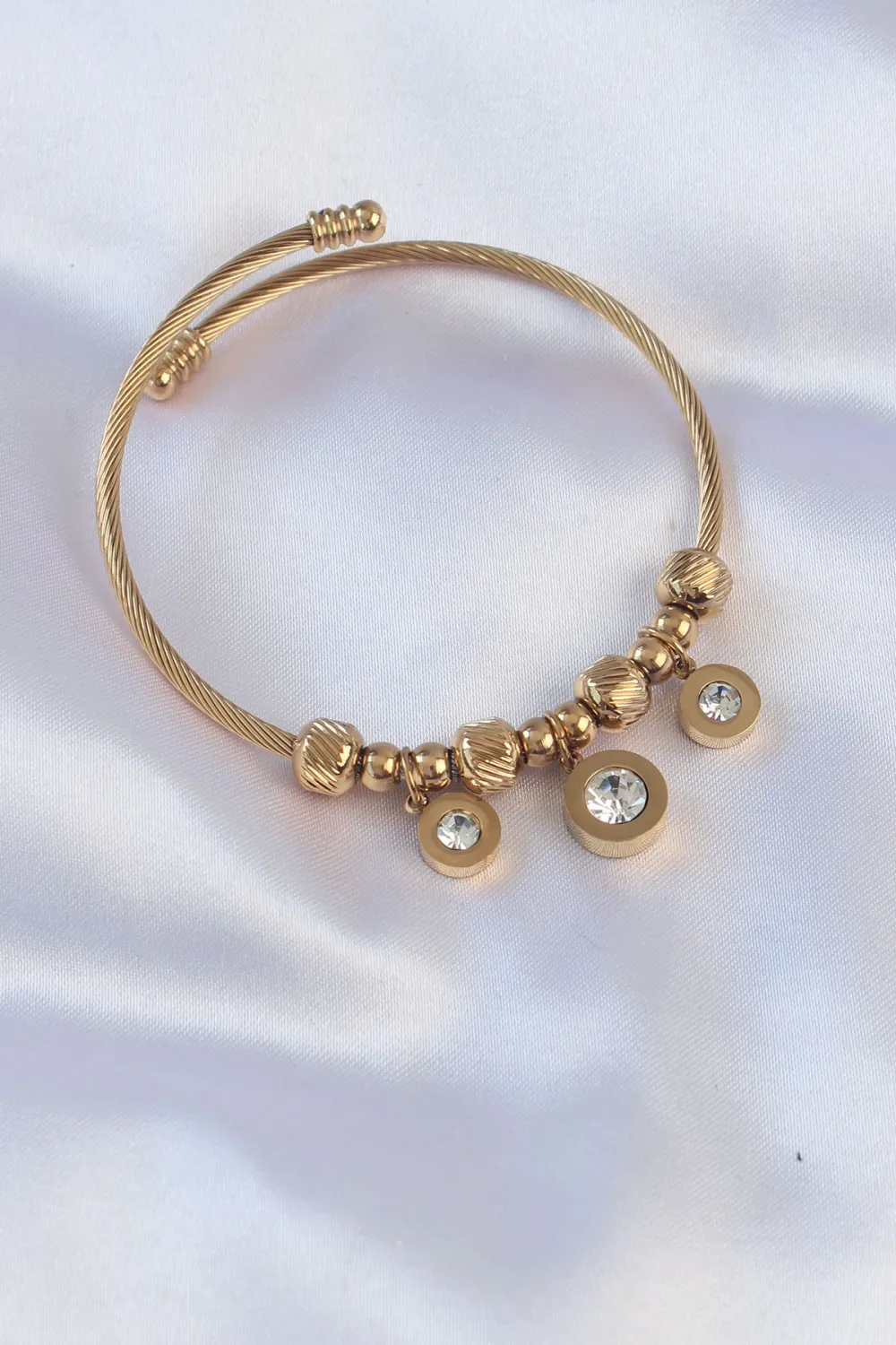 ietaks™ 316L Çelik Gold Renk Zirkon Taşlı Model Charm Bileklik
