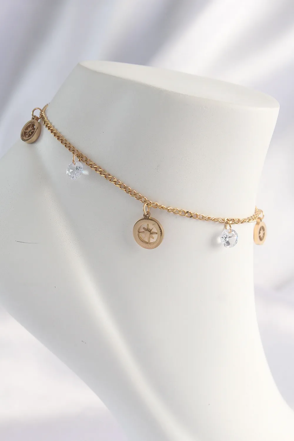 ietaks™ 316L Çelik Gold Renk Zirkon Taşlı Yıldızlı Halhal