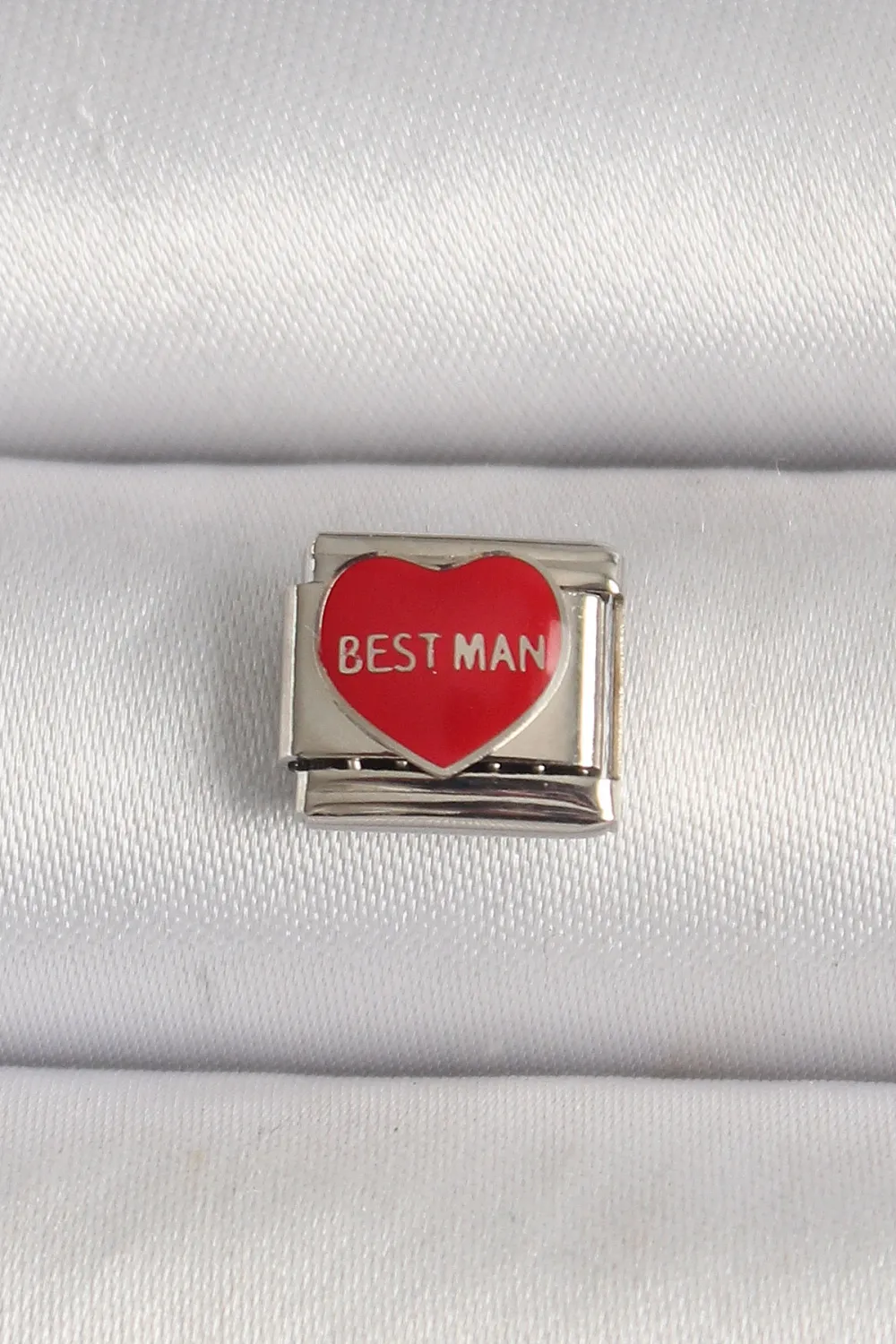ietaks™ 316L Çelik Gümüş Renk Best Man Yazılı Kırmızı Kalp İşlemeli Nomination Charm