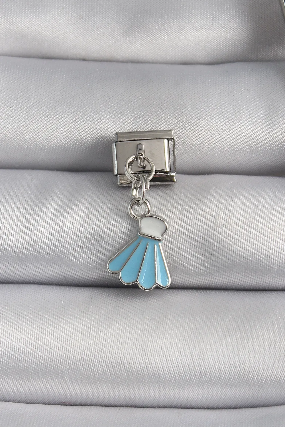 ietaks™ 316L Çelik Gümüş Renk Mavi Renk Sallantı Elbise Model Nomination Charm