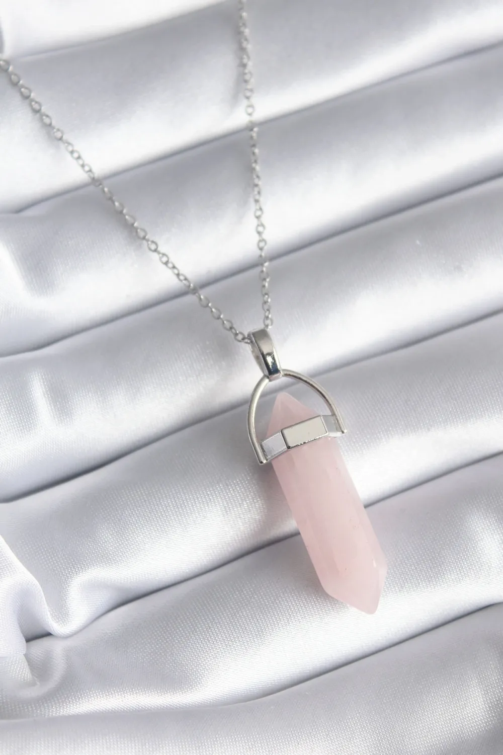 ietaks™ 316L Çelik Gümüş Renk Pembe Taşlı Kadın Kolye