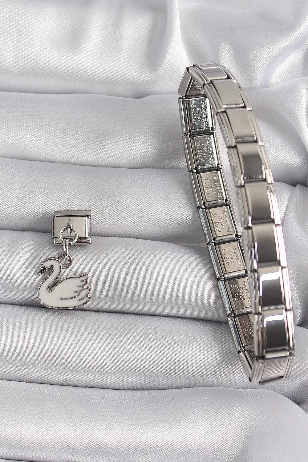 ietaks™ 316L Çelik Gümüş Renk Sallantı Beyaz Kuğu Model Nomination Charm