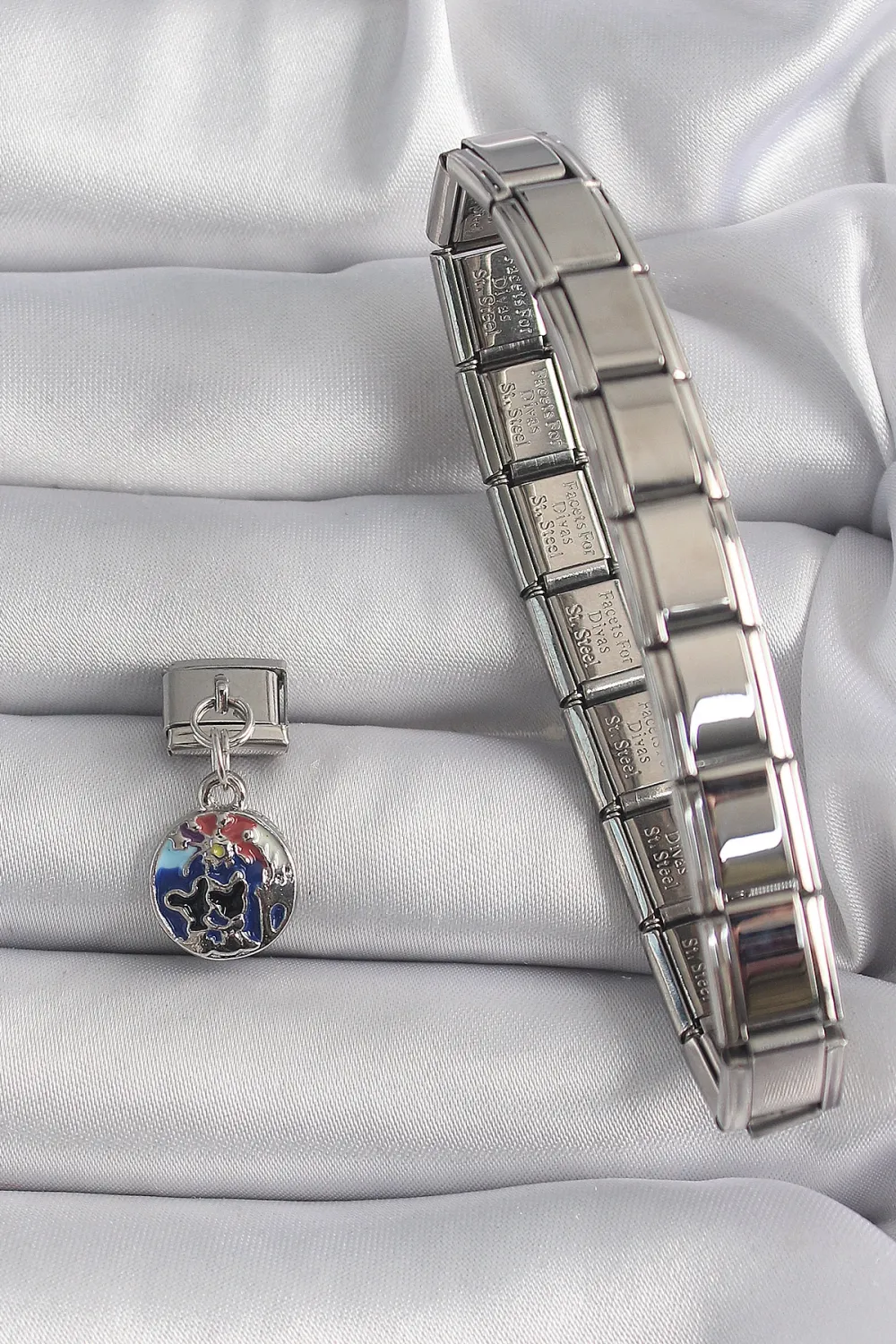ietaks™ 316L Çelik Gümüş Renk Sallantı Dünya Model Nomination Charm