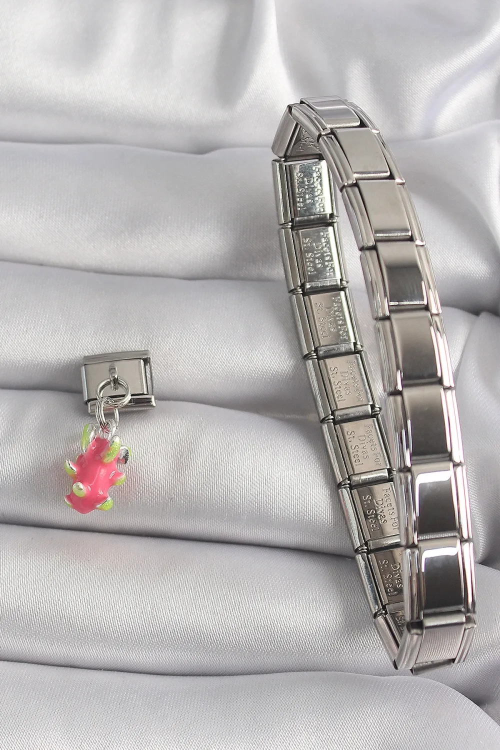 ietaks™ 316L Çelik Gümüş Renk Sallantı Ejder Meyvesi Model Nomination Charm
