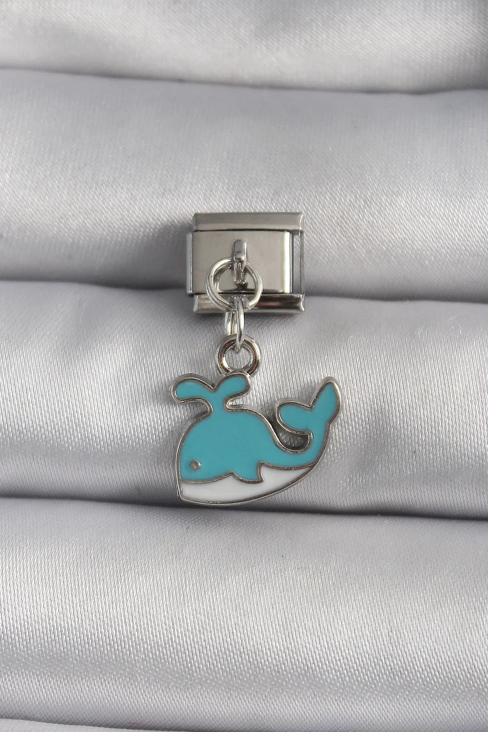 ietaks™ 316L Çelik Gümüş Renk Sallantı Mavi Balina Model Nomination Charm