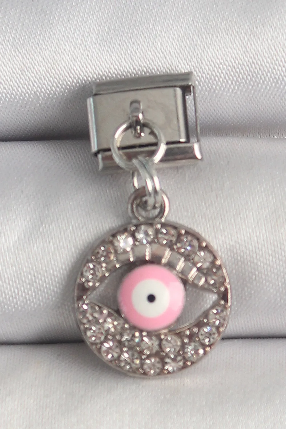 ietaks™ 316L Çelik Gümüş Renk Sallantı Zirkon Taşlı Pembe Göz Model Nomination Charm
