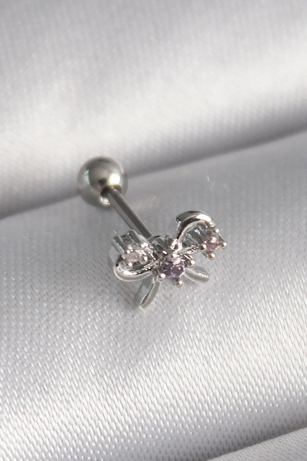 ietaks™ 316L Çelik Gümüş Renk Zirkon Taşlı Kurdele Tragus Piercing