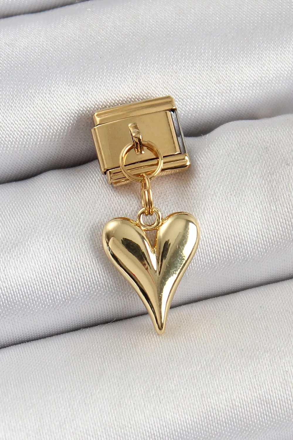 ietaks™ 316L Çelik Sallantılı Kalp Model Gold Renk Nomination Charm