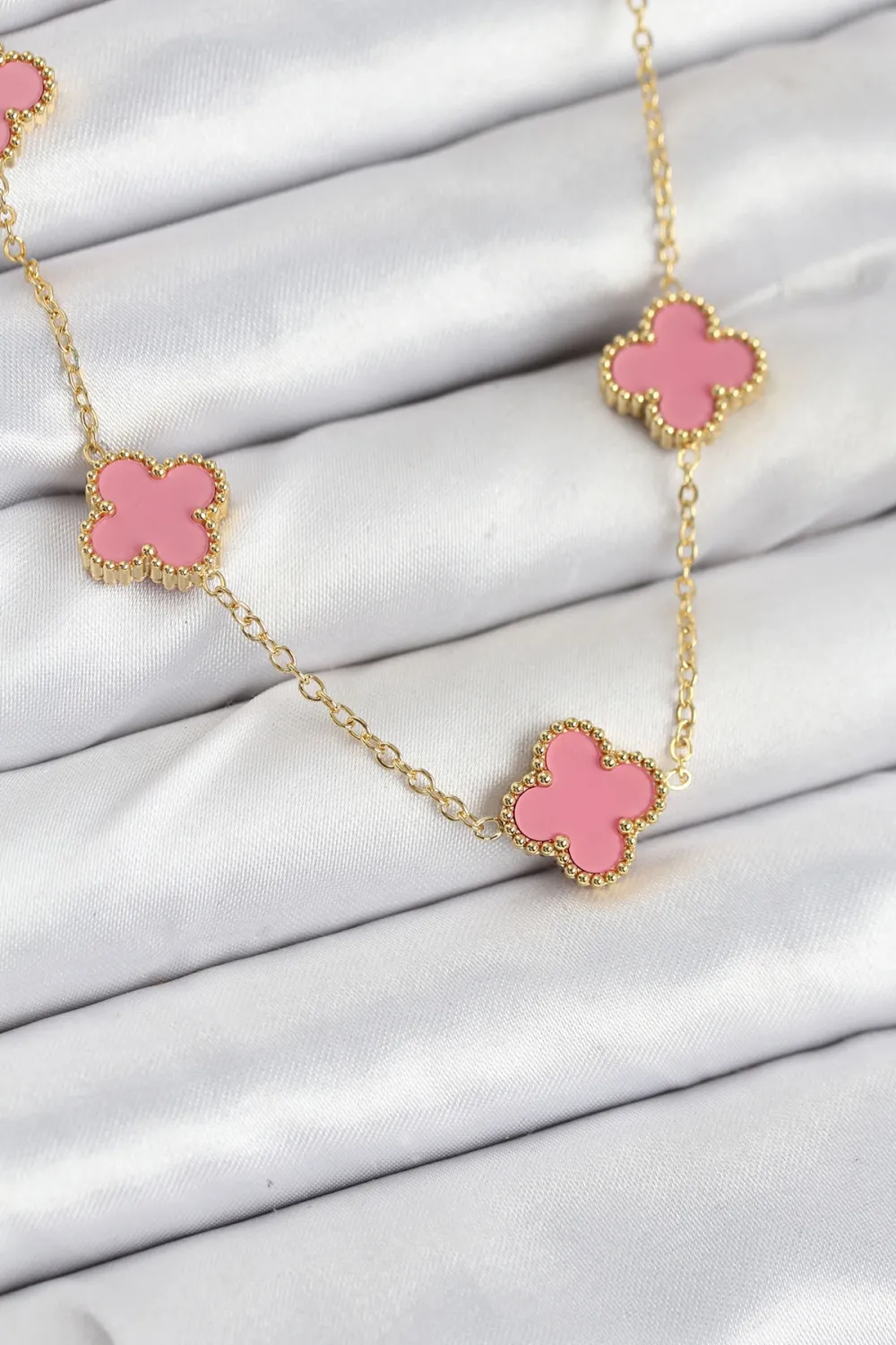 ietaks™ 316L Çelik Zincir Gold Pembe Renk Yonca Kadın Kolye