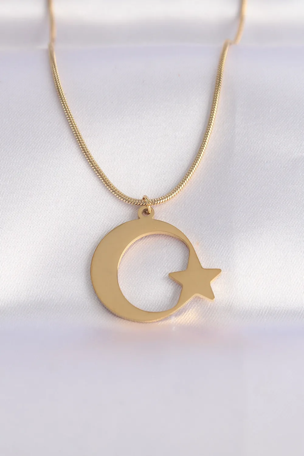 ietaks™ 316L Çelik Zincir Gold Renk Ay Yıldız Unisex Kolye