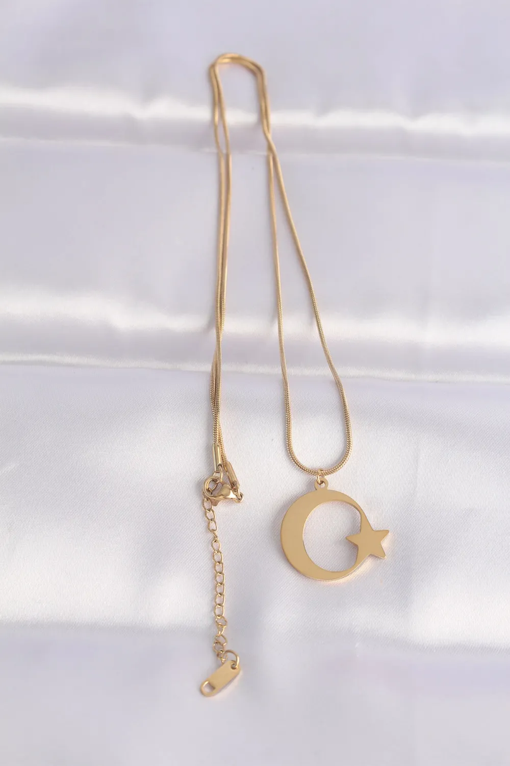ietaks™ 316L Çelik Zincir Gold Renk Ay Yıldız Unisex Kolye